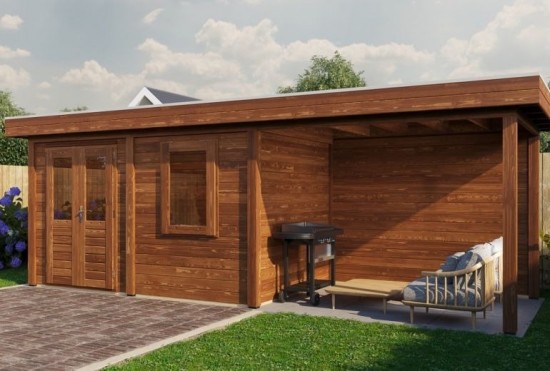 Blokhut neerkant overkapping bruin 1 0